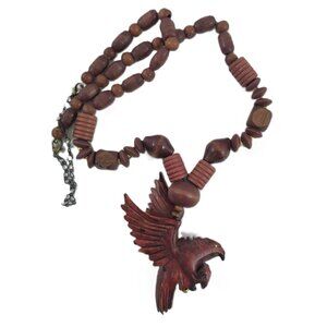 Carved Wood Free Bird Beaded Statement Necklace